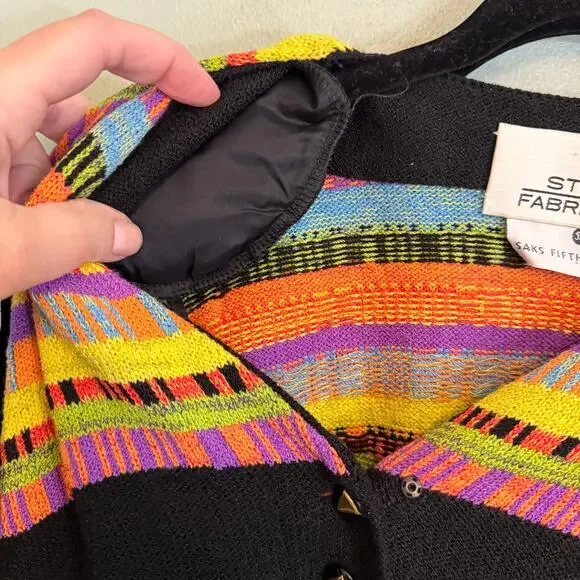 Vintage Steve 80s Fabrikant Wool Sweater Dress Large Black Colorful Retro Unique - Picture 7 of 9